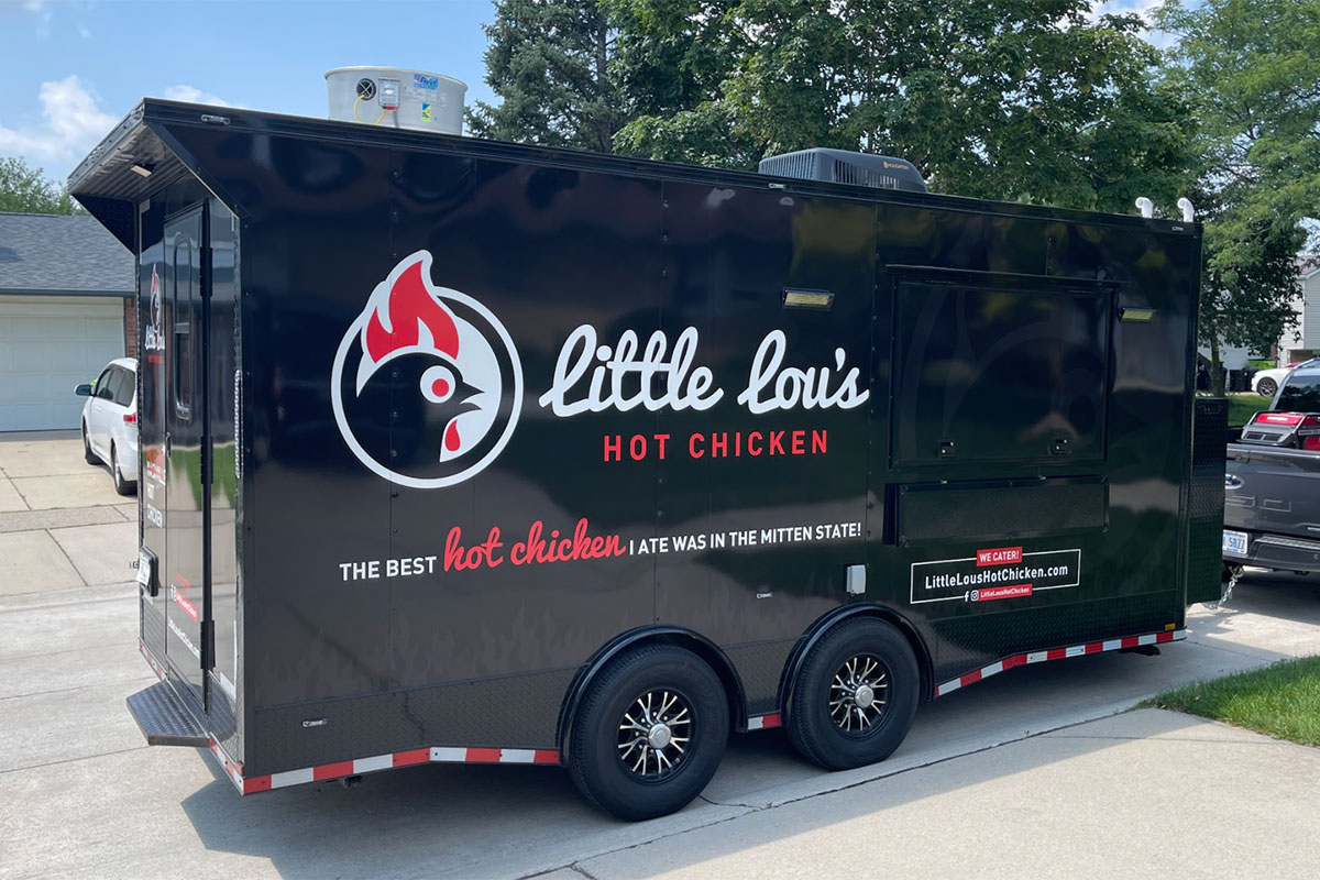 Little Lou's Hot Chicken food truck vehicle wrap design